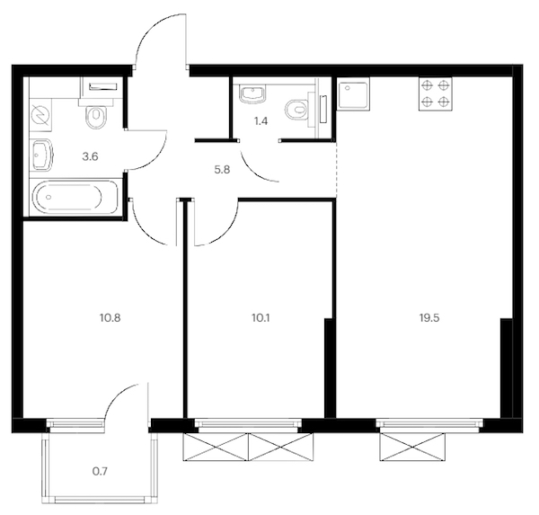 2-комнатная квартира 51.9 м², 12/15 эт., ЖК «Заречный парк»
